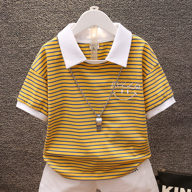 Boys polo shirt striped children's T-shirt short sleeves summer wear 2022 new Korean version of the big boy collar cotton T-shirt 9