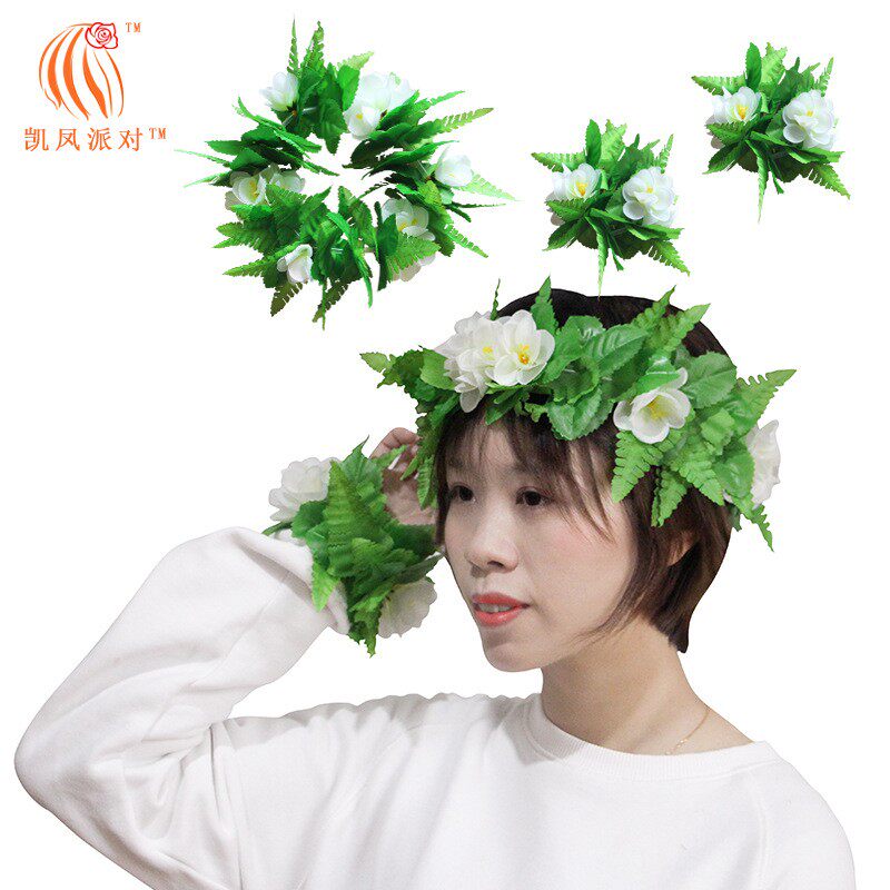 Hawaii Hawii Harbour Hanghai Hanghai ring ring four pieces of new green leaf small flower festival dress