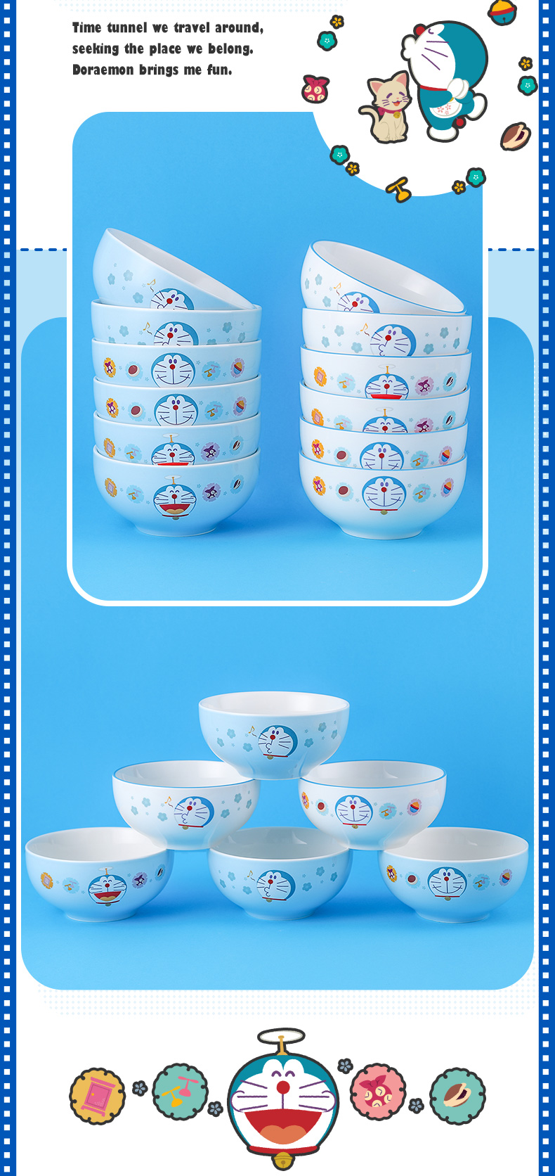 Doraemon ceramic bowl suit household combination dishes tableware suit to eat to use 10 genuine official authorization