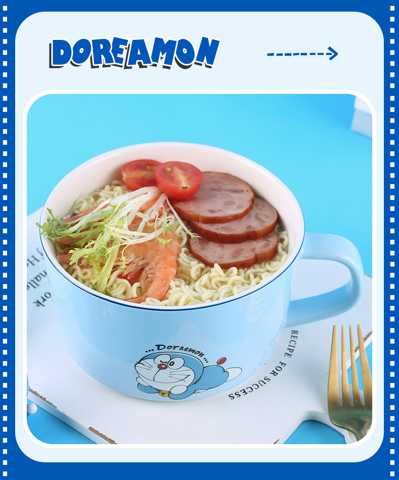 Doraemon Japanese ceramic terms rainbow such as bowl with cover students' dormitory of instant noodles, Doraemon large soup bowl blue fat