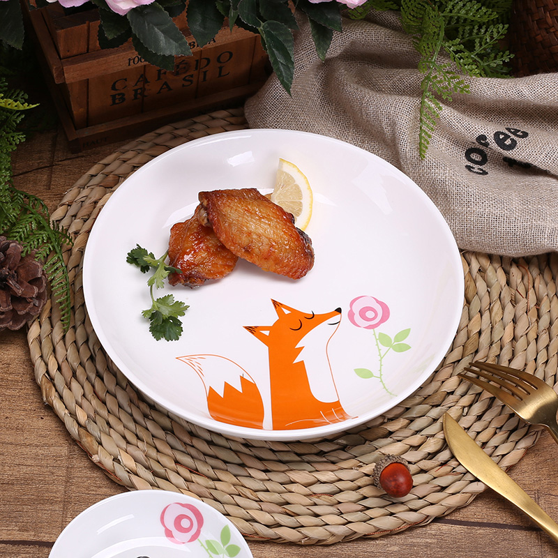 Fox and rose ceramic tableware single noodles in soup dishes household Japanese creative move plate one