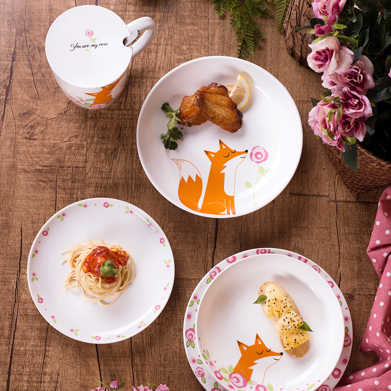 Fox and rose ceramic tableware single noodles in soup dishes household Japanese creative move plate one