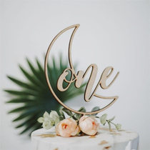 Senteo wood One baby Birthday Cake Plugin Creative Moon Shape 1 Year Anniversary Sweet decoration