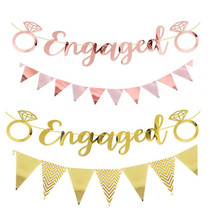 Tennis Red Engagement Party Decoration Engagged Banner Rose Gold Bronzing Triangular Flag Laflower Romantic Scene Arrangement