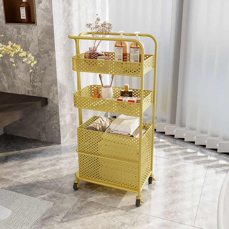 Iron Art Leaning Against Wall Narrow Shelf Cart Bathroom Makeup Room Dirty Clothes Basket Bathroom Rack Towels Floor Towels Floor Containing shelf