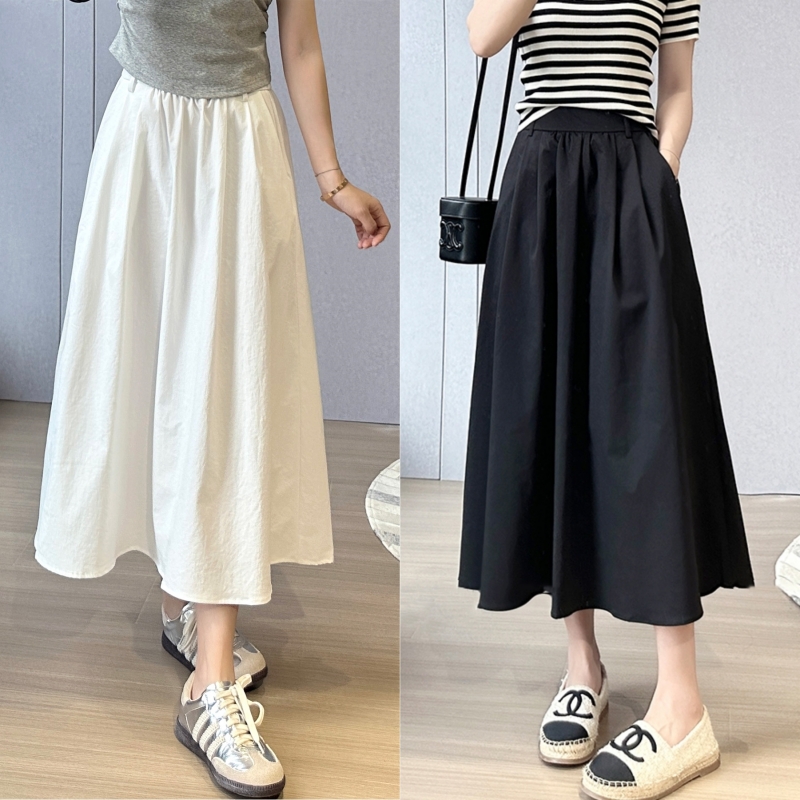 2025年夏新作 シワ防止 ブラック アンブレラ スカート 大きいサイズ 太め mm ゆったり ヒップカバー スリム ミディアム丈 大きいスイング Aラインスカート