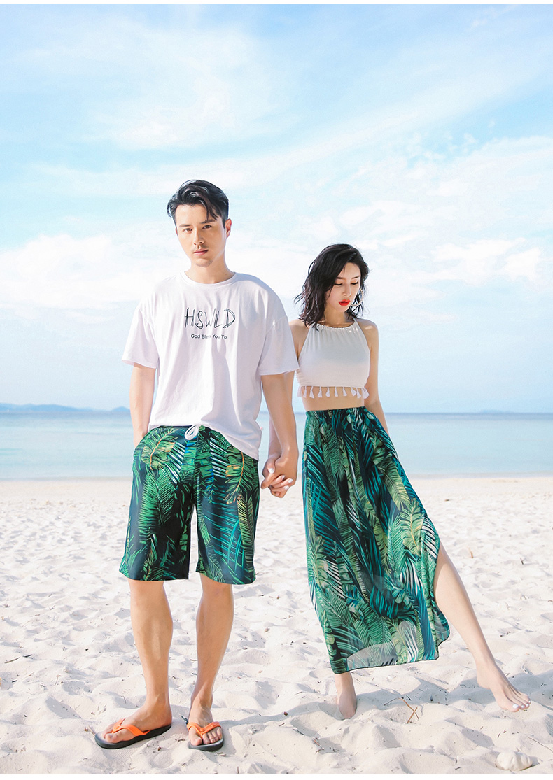 Mùa hè tươi mát bãi biển cặp vợ chồng đồ bơi Nữ chia váy đi biển Quần bơi nam năm điểm quần short bãi biển 	đồ đôi đi biển dep	