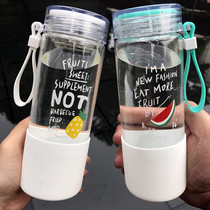 Portable glass water cup Harajuku female and male students Korean version of the creative trend Korean water bottle fresh and cute flower tea cup