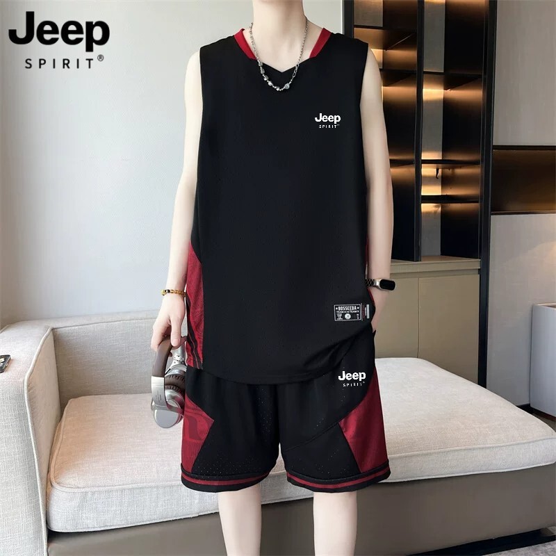 Jeep Spirit Sports Suit Men's Summer Youth Ice Silk Mesh Quick-Drying Vest Large Size Basketball Uniform Jeep Spirit Sports Suit Men's Summer Youth Ice Silk Mesh Quick-Drying Vest Large Size Basketball Uniform