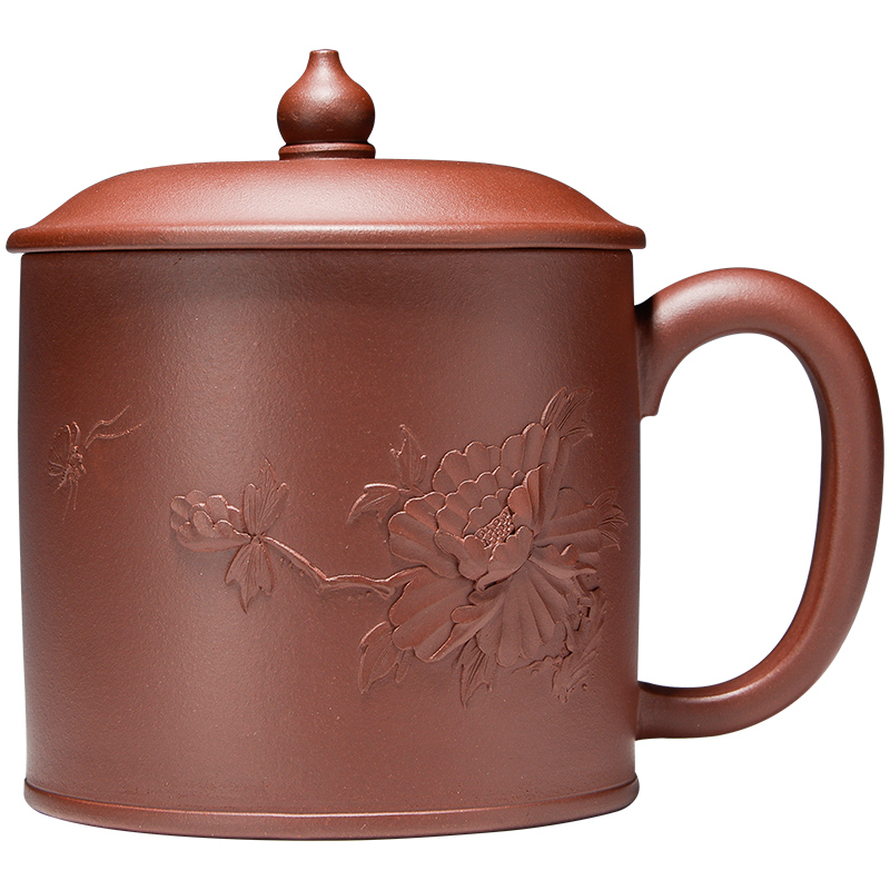 Statute of mud TaoGe yixing purple sand cup tea cups with cover by hand make tea cup peony office keller cup for cup