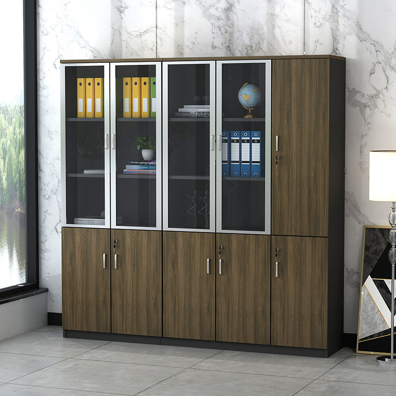Office File Cabinet Wooden Cabinet Office Combined Bookcabinet Background Cabinet with Lock Glass Archive Locker
