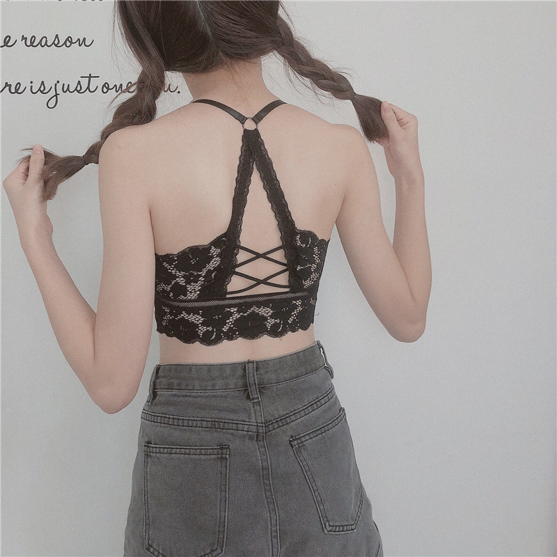 Lace back cross-strap beautiful back bra gathered underwear women's tube top net red hot wrap chest bottoming camisole