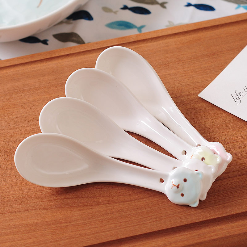 Creative mywood ceramic spoon cartoon bear the ladle household spoon stir spoon run porcelain spoon coffee milk