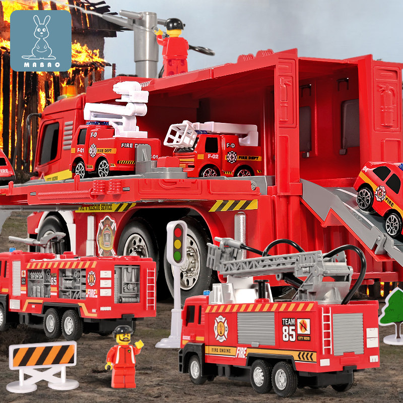 Large number fire truck Contained Rescue Car water spray multifunction Puzzle Boys Car Park Track Children's Toy Car