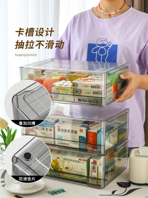Drawer type medicine box household medicine box transparent medicine storage box home large capacity medicine storage box medicine box