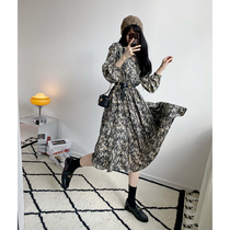 Wei Yanni Santa Rita 2021 autumn new print chiffon long sleeve waist floral dress women