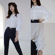 Wei Yanni Santa Rita 2021 New Korean long sleeve Joker white Navy neck shirt top female