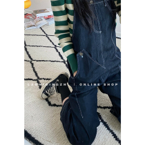 Wei Yanni Santa Rita2021 new autumn denim blue high waist age loose profile strap pants women