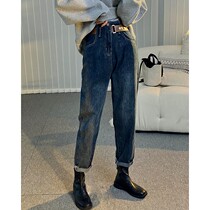 Wei Yanni Santa Rita high waist slim belt radish trousers jeans father pants harlain pants female winter