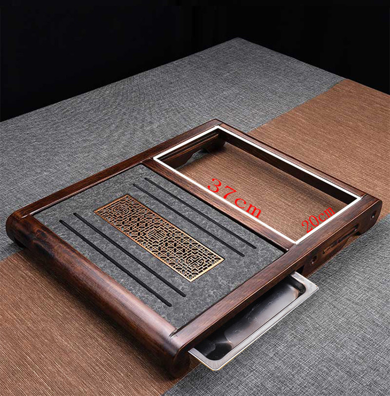 Light luxury modern stone Urjiu tea plate household stainless steel asphalt plate solid wood dry bubble