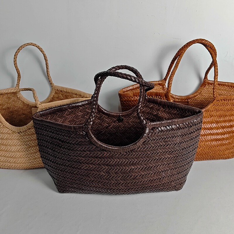 【Matching】Dr@Gon8822 Woven Bag French-Style Basket Bag Buffalo Leather Woven Bag Vintage Crossbody Bag
