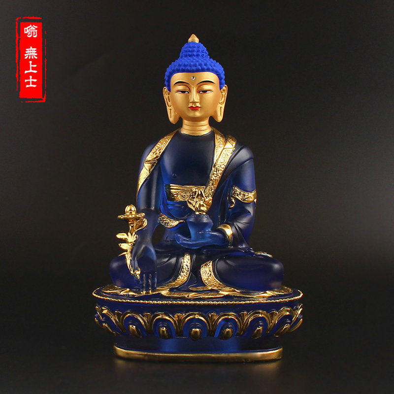 Imitation glazed pharmacist Buddha's glazed light such as coming to Tibetan Buddhism The Buddhist craftsmanship of the Buddhist craftsmanship of the Buddhist craftsmanship Gift Pendulum appliqued with gold