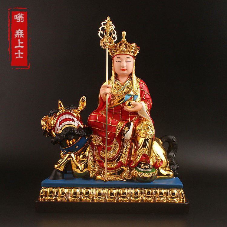 Mount Ksitigarbha Bodhisattva resin painted Jiuhua Mountain with riding truth listening to gold-plated Ksitigarbha Bodhisattva worship Buddha statue ornaments