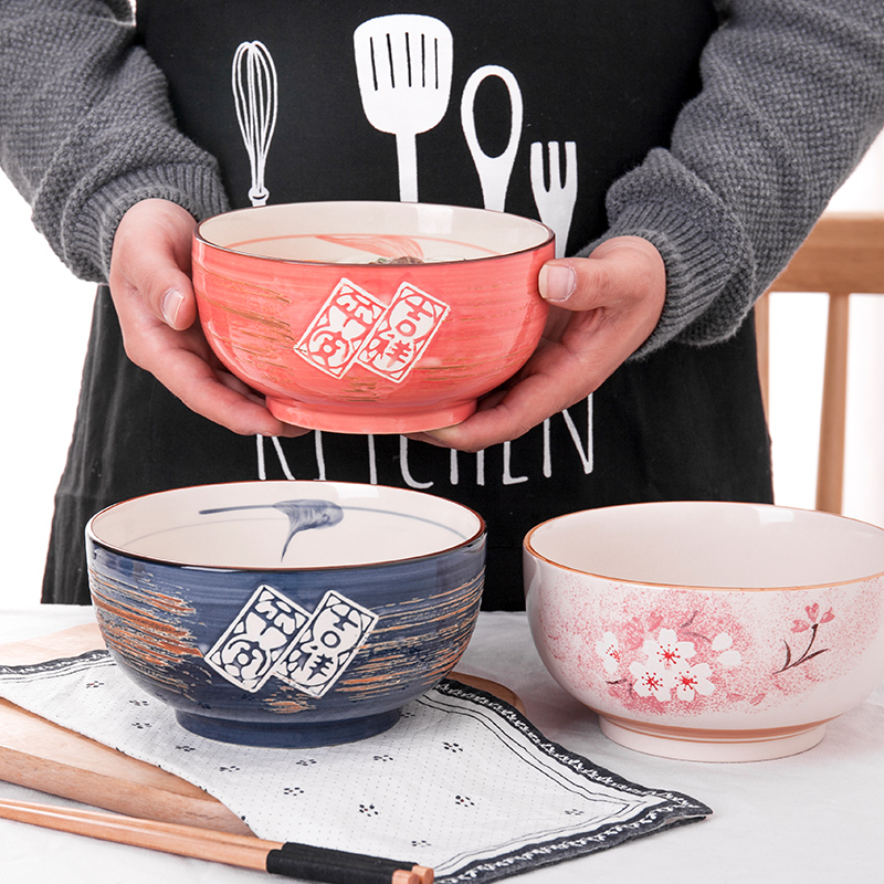 Bowl Single Student Bubble Noodle Bowl Dorm Room With Home Big Number Eating Rice Bowl Japan Style Ceramic Creative Bowl Cute Teen Heart