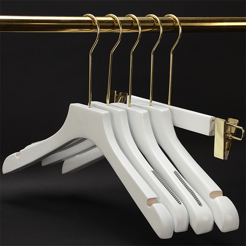 Adult men and women clothes store wholesale white solid wooden rack long hook custom hotel with wedding dress hanging support