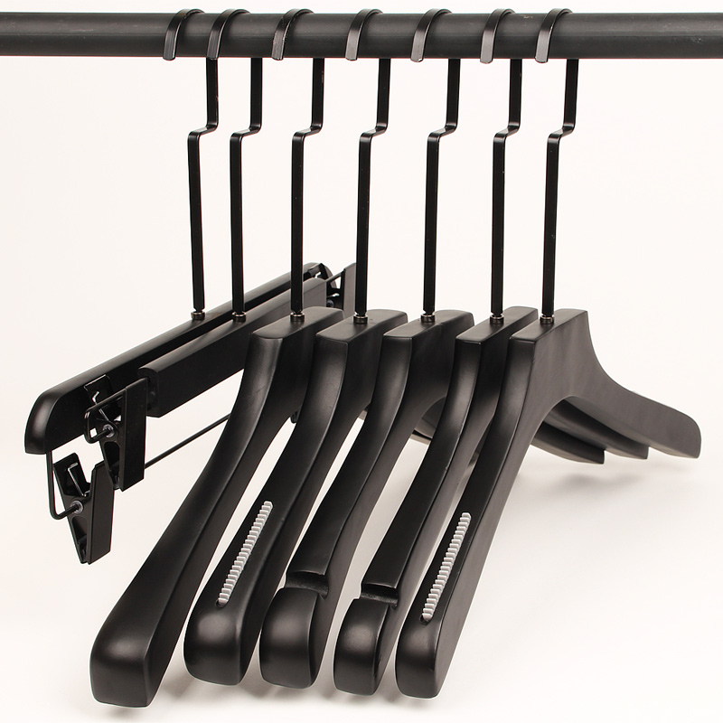 Adult Women Clothing Clothing Clothes Hanger Pure Black Wood Hanger Solid Wood Non-slip Clothes Hanging Clothing Bracing Custom Wholesale Long Hook