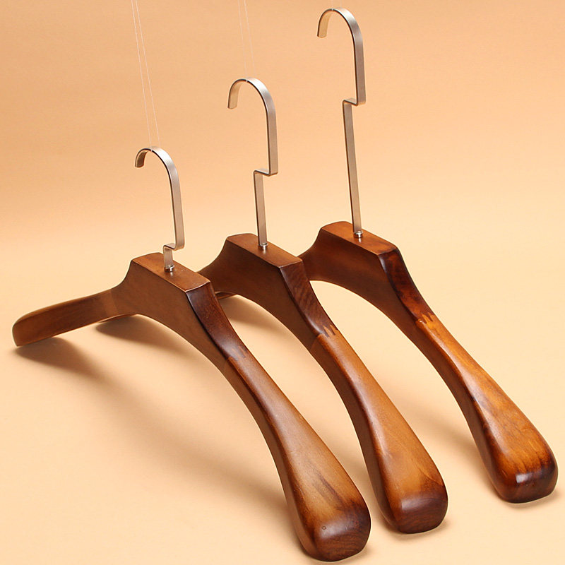 Solid wood hanger Adult men's wooden suit wide shoulder incognito wood hanger vintage hotel coat rack