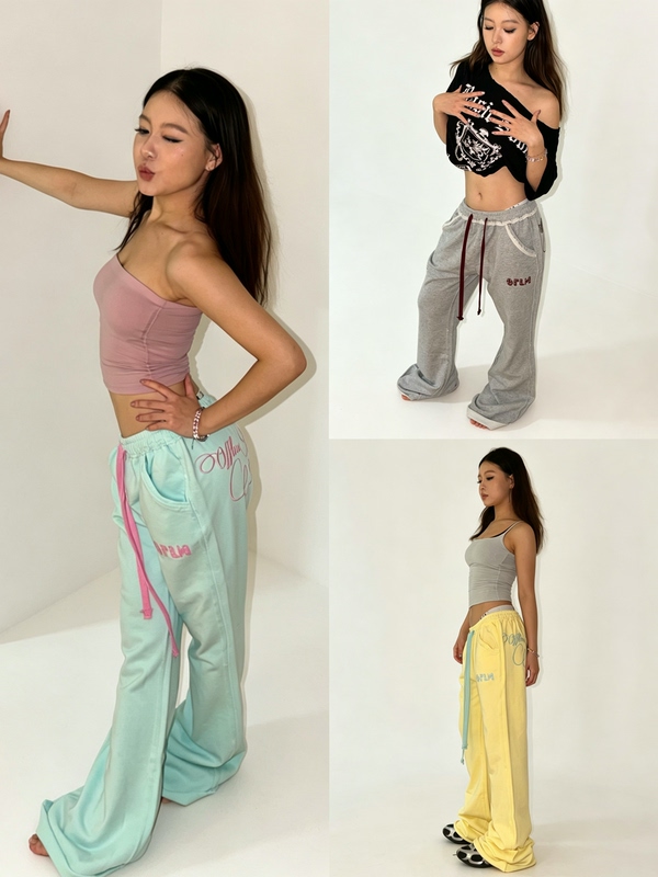 Offlinemode Dopamine Print Embroidered Flared Sweatpants American Style Spicy Girl Mint Green Straight-Leg Sweatpants Offlinemode Dopamine Print Embroidered Flared Sweatpants American Style Spicy Girl Mint Green Straight-Leg Sweatpants