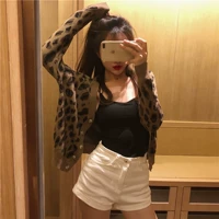 啦啦 Han Style Chic Thời trang Leopard Leopard Áo dài tay đan cardigan Áo len nữ mùa thu Khí tiết cổ chữ V áo cardigan nữ