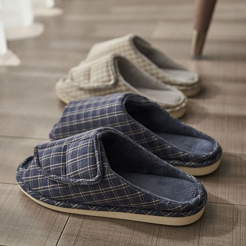 Velcro slippers men's winter new personalized opening thickened plush leisure tide brand cotton slippers men's and women's non-slip