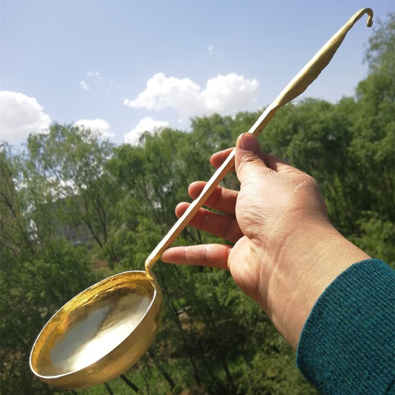 Copper spoon Shanxi old-fashioned brass colander spoon extra-large thickened copper spoon shovel pure copper scoop fried spoon kitchen egg dumpling spoon