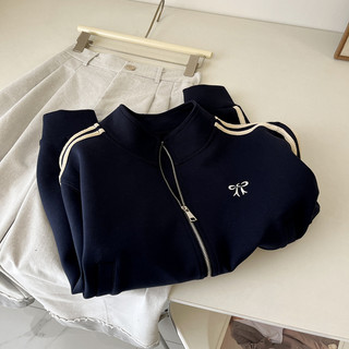 气质深蓝色短款棒球服外套女 春秋新款休闲百搭夹克拉链开衫上衣