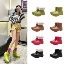 Ashigo mona same rain shoes women warm non-slip thick-soled candy xBV rain boots large size short water shoes