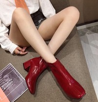 European station patent leather back zipper boots spring and autumn Martin Boots star with thick heel high heel and naked boots female red