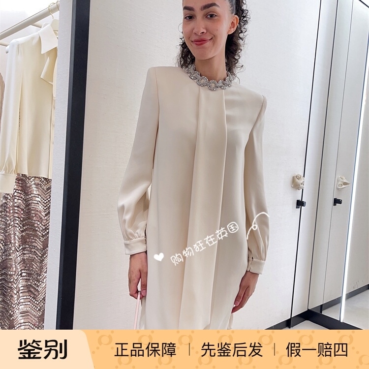 Valentino Uk Purchasing Agent 26 New Models of Women's Rhinestone Round Neck Ruffled Long-Sleeved Dress