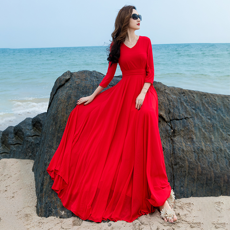 2026 New Chiffon Red Dress, Long Skirt for Women in Spring and Autumn, Slimming and Height-Enhancing, Elegant, Summer Length to the Ankles 2026 New Chiffon Red Dress, Long Skirt for Women in Spring and Autumn, Slimming and Height-Enhancing, Elegant, Summer Length to the Ankles