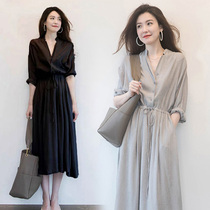 French small slim shirt dress womens 2022 spring and autumn new high-end ladies temperament slim long skirt