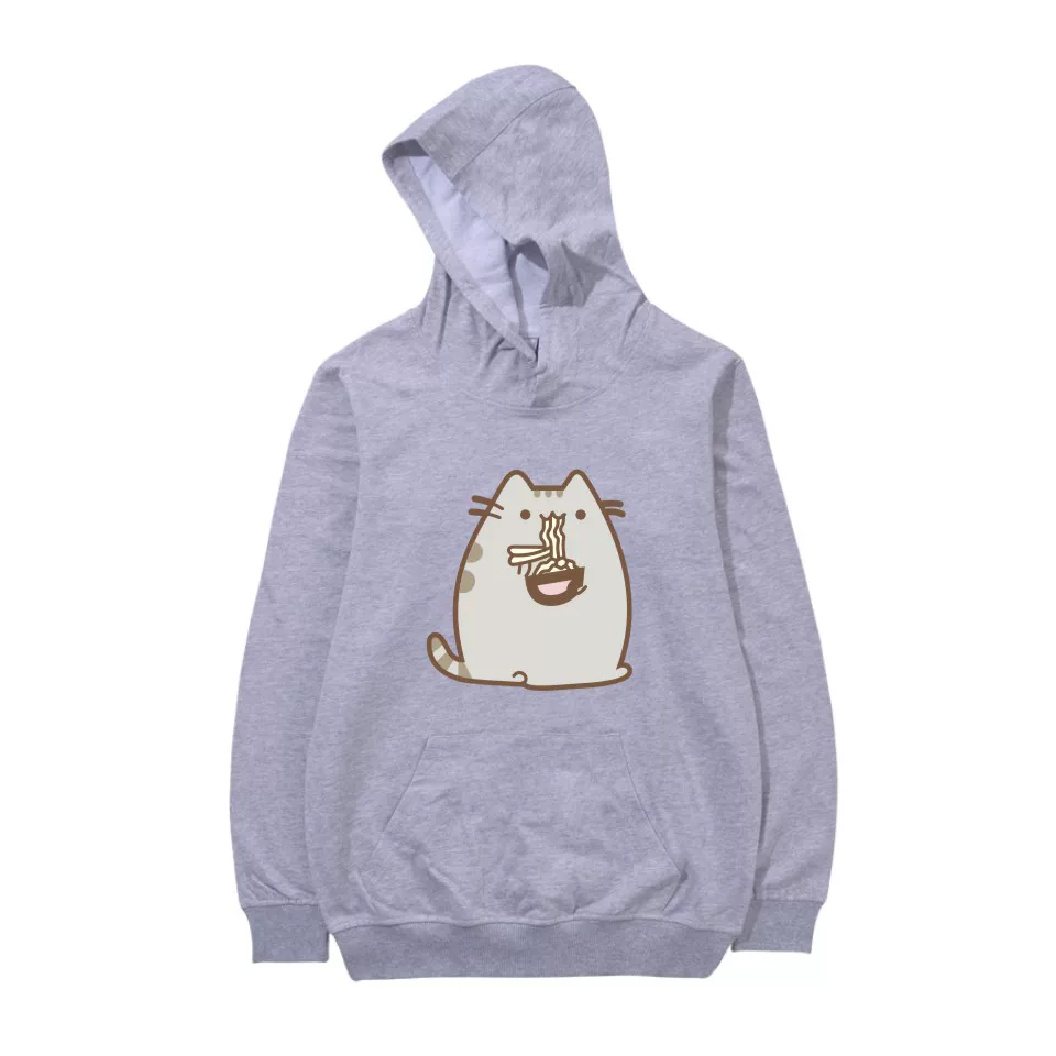 Худи-пуловер унисекс, аниме 2D с принтом кота в стиле pusheen, на заказ, размеры XXS–4XL