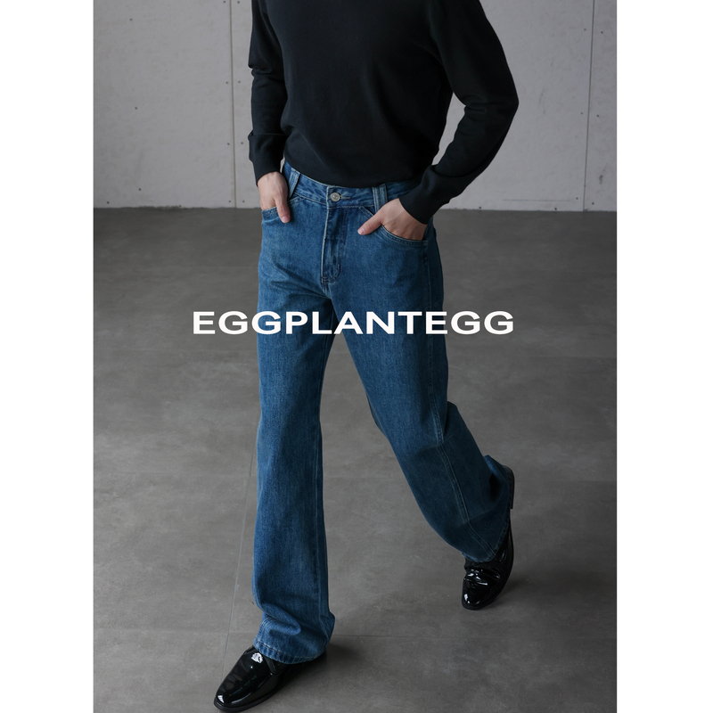 Eggplantegg Denim Soft Wash Blue Ring Pocket Design Casual Flared Fit Jeans for Men