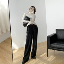 Gogo custom black wide-leg pants womens 2020 spring and autumn new Korean high-waisted straight vertical mopping casual pants