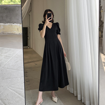 Goothic Custom Black Dress Dress 2022 New Shahbourne Wind up slim temperament Blisters Sleeves Over Knee Long Skirt