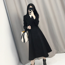 Brother Guo customized black woolen coat female 2020 spring new Korean over-the-knee mid-length thickened woolen coat