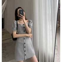 Goo Custom Plaid Dress Dress Woman 2022 new summer Dress Bubble Cuff light cooked Wind side Temperament Short Skirt