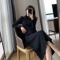 FT GUOGE BLACK KNIT DRESS Dress Woman 2022 Chundress New French style workout with a base sweater dress