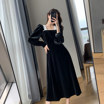 FT GUOGE black gold velvet dress dress woman 2020 new autumn dress French style temperament Herbene small black dress