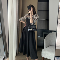 FT GUOGE black one-piece dress woman 2021 Summer new V collar French style retro temperament Herbenwind a dress